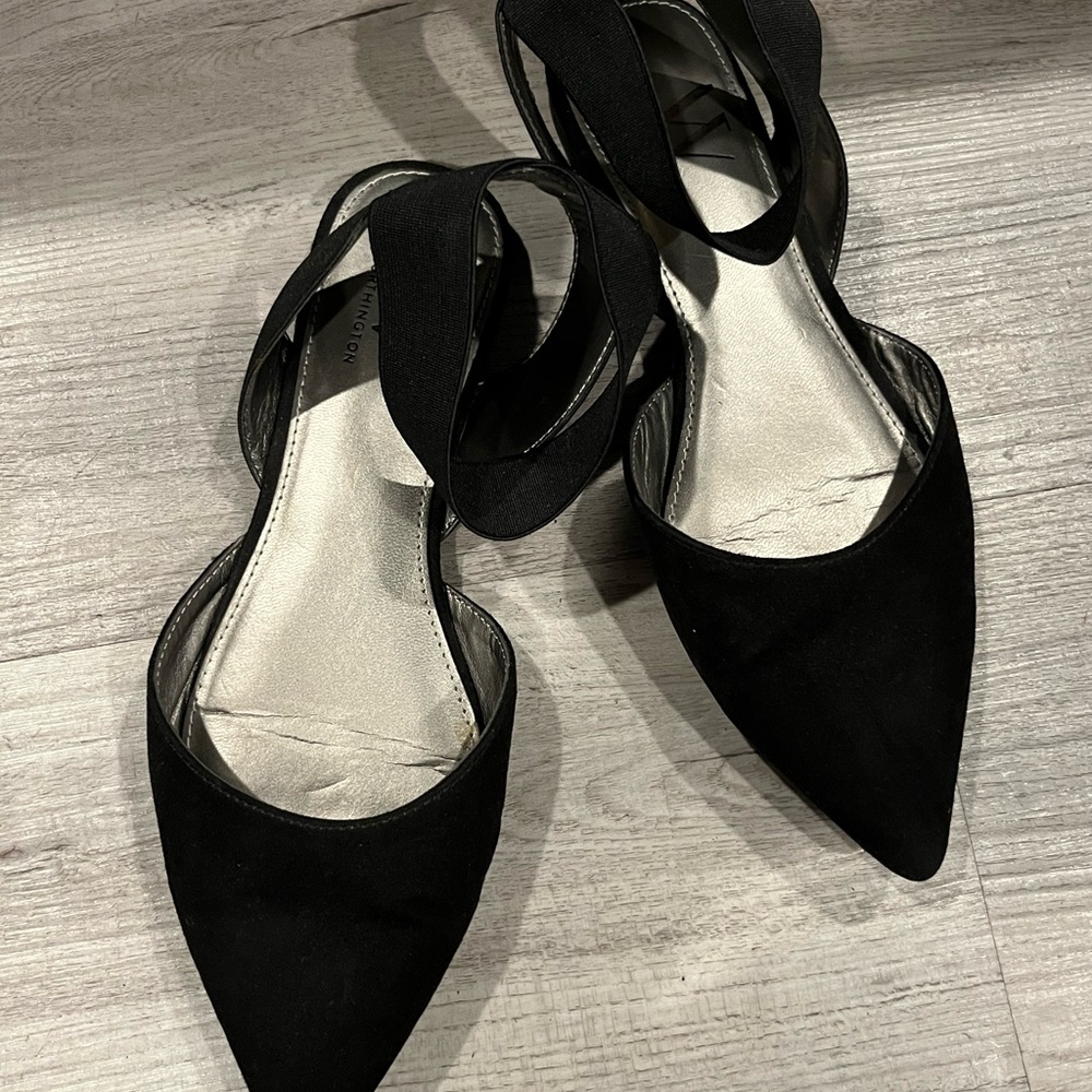 Worthington Black Pointed-Toe Flats with Ankle Strap